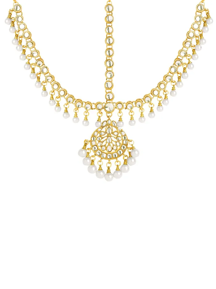 Necklaces Yellow Chimes Yellow Chimes Matha Patti for Women Gold Toned Kundan and Pearl Studded Traditional Bridal Matha Patti Style Mangtikka For Women and Girls Necklaces Yellow Chimes Yellow Chimes Matha Patti for Women Gold Toned Kundan and Pearl Studded Traditional Bridal Matha Patti Style Mangtikka For Women and Girls