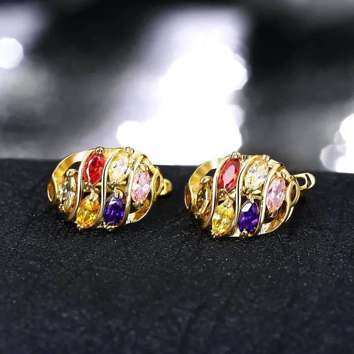 Necklaces Yellow Chimes YELLOW CHIMES Oval Style Swiss Cubic Zirconia Gold Plated ClipOn Earrings for Women