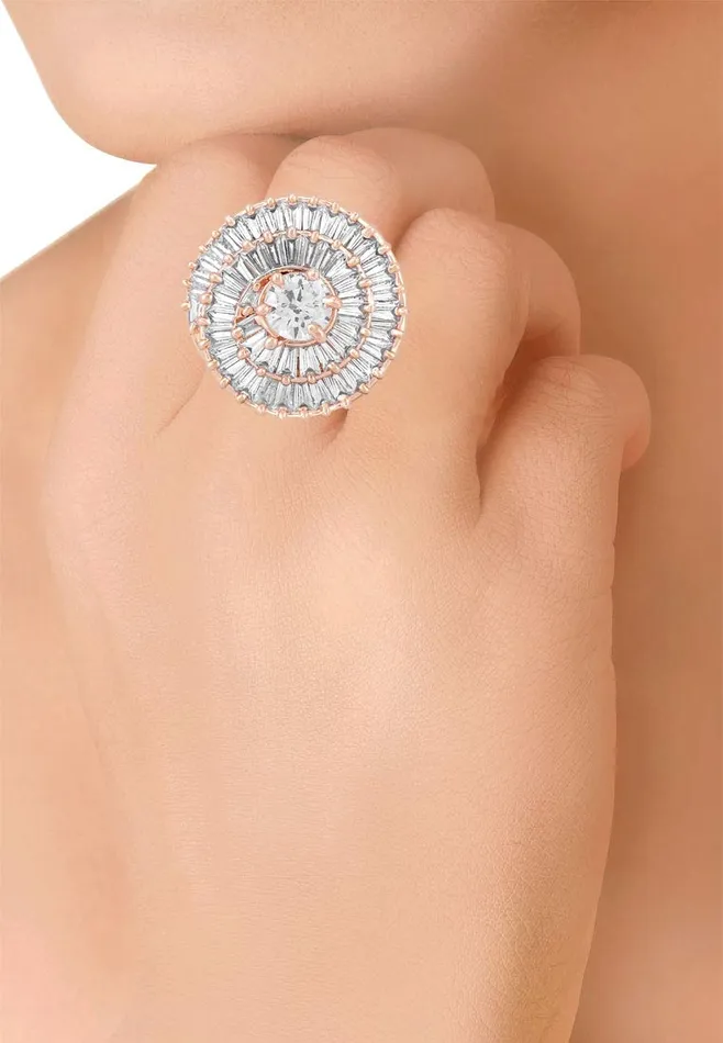 Necklaces Yellow Chimes Yellow Chimes Rings for Women American Diamond Ring White ADStudded Adjustable Floral Finger Ring For Women And Girls RG 6 Adjustable