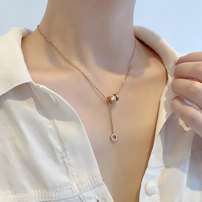 Necklaces Yellow Chimes Yellow Chimes Rosegold Pendant for Women Stainless Steel Chain Pendant Western Style Roman Numbers Necklace For Women and Girls
