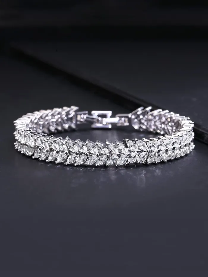 Necklaces Yellow Chimes Yellow Chimes Womens Fashion Leaf Shaped Silver Tone White Swiss Zircon Crystal Bracelets Valentine Gift for Girls