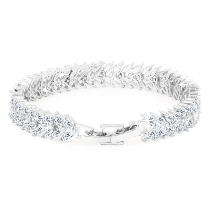 Necklaces Yellow Chimes Yellow Chimes Womens Fashion Leaf Shaped Silver Tone White Swiss Zircon Crystal Bracelets Valentine Gift for Girls
