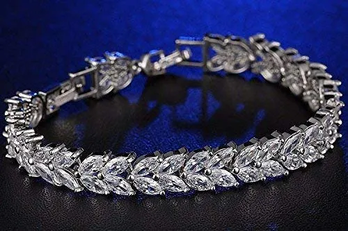 Necklaces Yellow Chimes Yellow Chimes Womens Fashion Leaf Shaped Silver Tone White Swiss Zircon Crystal Bracelets Valentine Gift for Girls