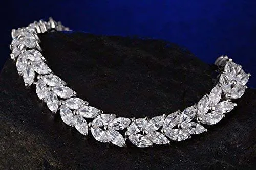 Necklaces Yellow Chimes Yellow Chimes Womens Fashion Leaf Shaped Silver Tone White Swiss Zircon Crystal Bracelets Valentine Gift for Girls