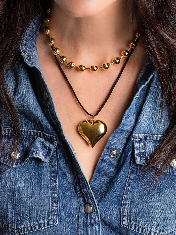 Oiya Necklaces Gold Heart Suede Necklace