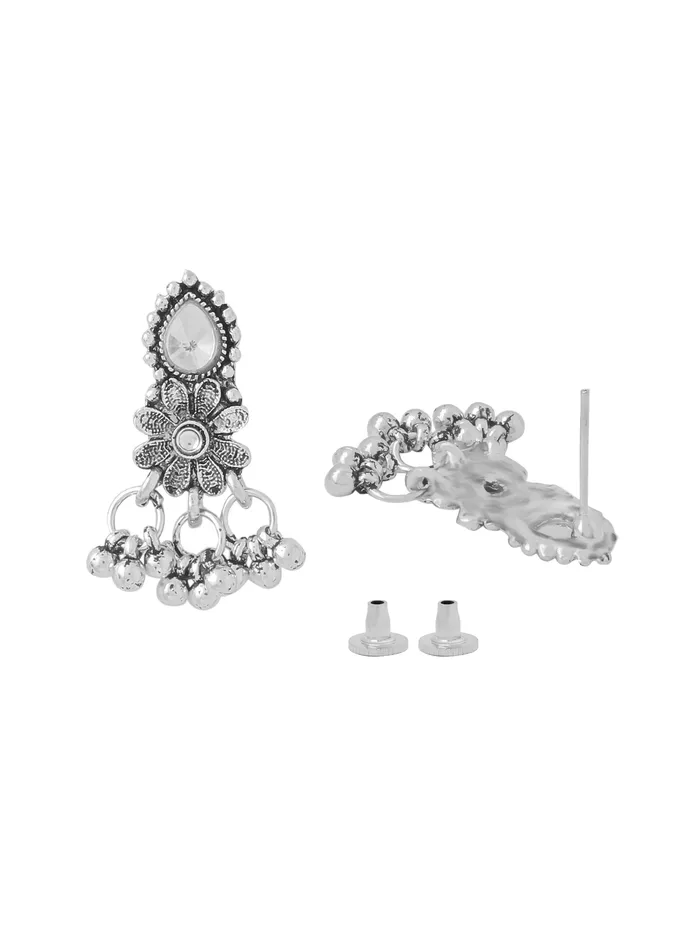 Oxidised Silver Jewellery Set Elegant Choker with Drawstring Clasp One Size Silver Yellow Chimes Rings