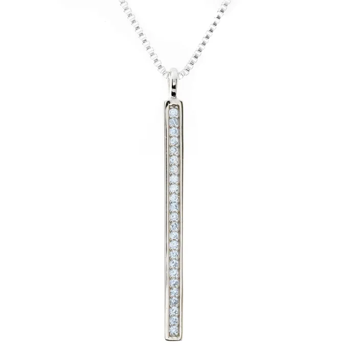 Pendant Solid Bar Clear Rhinestone 925 Sterling Silver Rhodium Coated 212 PEN001 Necklaces