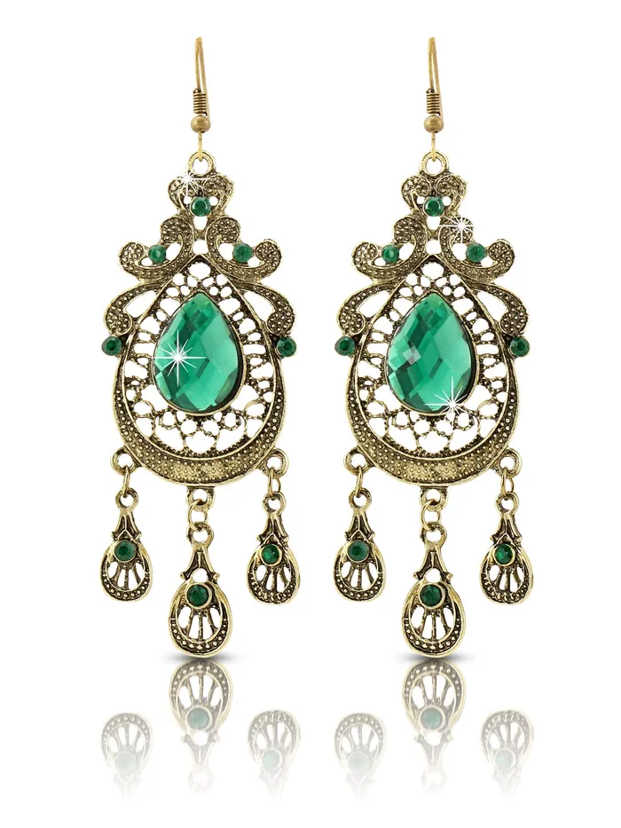 PreStyled Sets Yellow Chimes Yellow Chimes Designer Ethnic Green Crystal Oxidized Gold Plated Chandbali Dangle Earrings For Women and Girls PreStyled Sets Yellow Chimes Yellow Chimes Designer Ethnic Green Crystal Oxidized Gold Plated Chandbali Dangle Earrings For Women and Girls