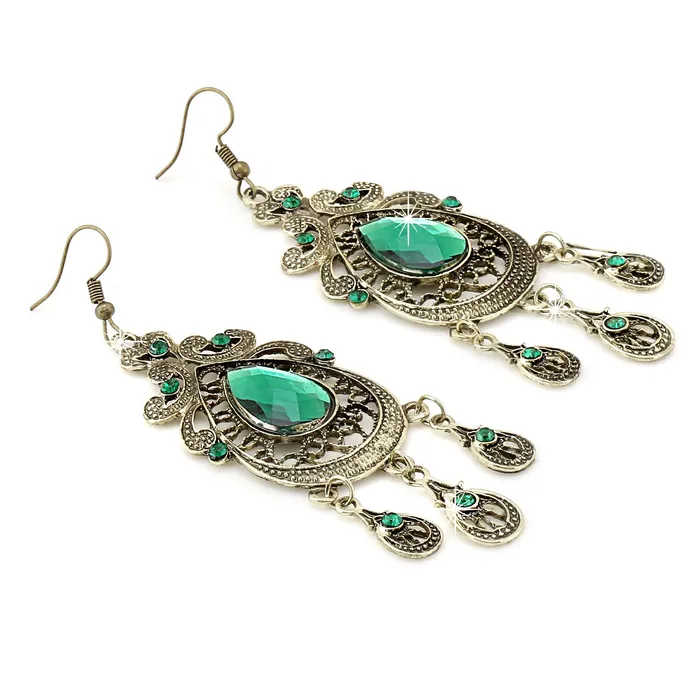 PreStyled Sets Yellow Chimes Yellow Chimes Designer Ethnic Green Crystal Oxidized Gold Plated Chandbali Dangle Earrings For Women and Girls