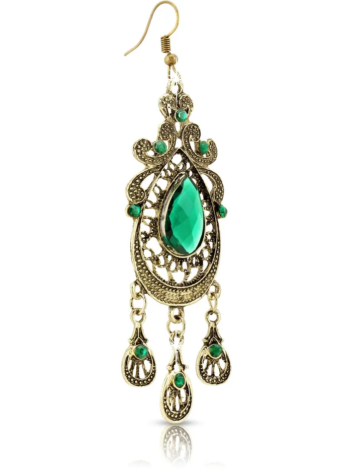 PreStyled Sets Yellow Chimes Yellow Chimes Designer Ethnic Green Crystal Oxidized Gold Plated Chandbali Dangle Earrings For Women and Girls