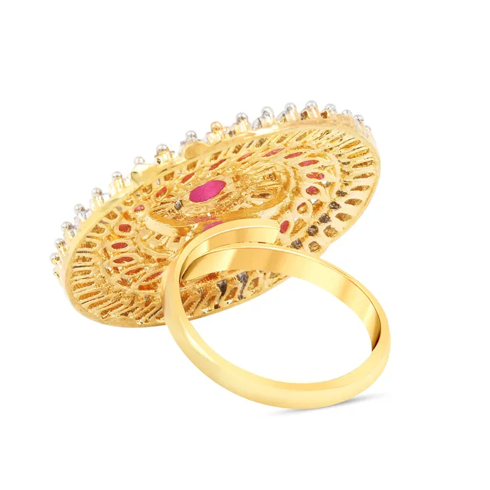 PreStyled Sets Yellow Chimes Yellow Chimes Elagant Sparkling Pink ADAmerican Diamond Studded 18K Gold Plated Ethnic Traditional Designer Adjustable Rings for Women and Girls