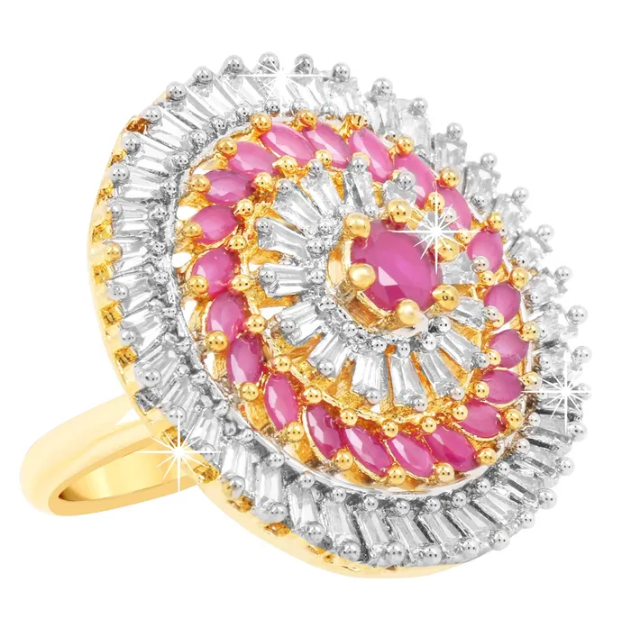 PreStyled Sets Yellow Chimes Yellow Chimes Elagant Sparkling Pink ADAmerican Diamond Studded 18K Gold Plated Ethnic Traditional Designer Adjustable Rings for Women and Girls