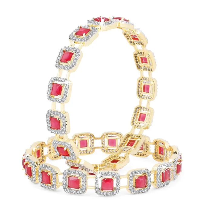 PreStyled Sets Yellow Chimes Yellow Chimes Elegant Set of 2 Pcs Pink ADAmerican Diamond Studded 18k Gold Plated Handcrafted Ruby Bangles for Women Girls 24 PreStyled Sets Yellow Chimes Yellow Chimes Elegant Set of 2 Pcs Pink ADAmerican Diamond Studded 18k Gold Plated Handcrafted Ruby Bangles for Women Girls 24