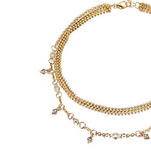 PreStyled Sets Yellow Chimes Yellow Chimes Trendy Fashion Multilayer Gold Toned Crystal Drop Choker Necklace for Women and Girls
