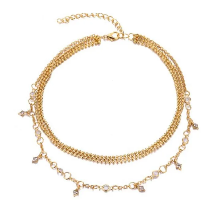 PreStyled Sets Yellow Chimes Yellow Chimes Trendy Fashion Multilayer Gold Toned Crystal Drop Choker Necklace for Women and Girls