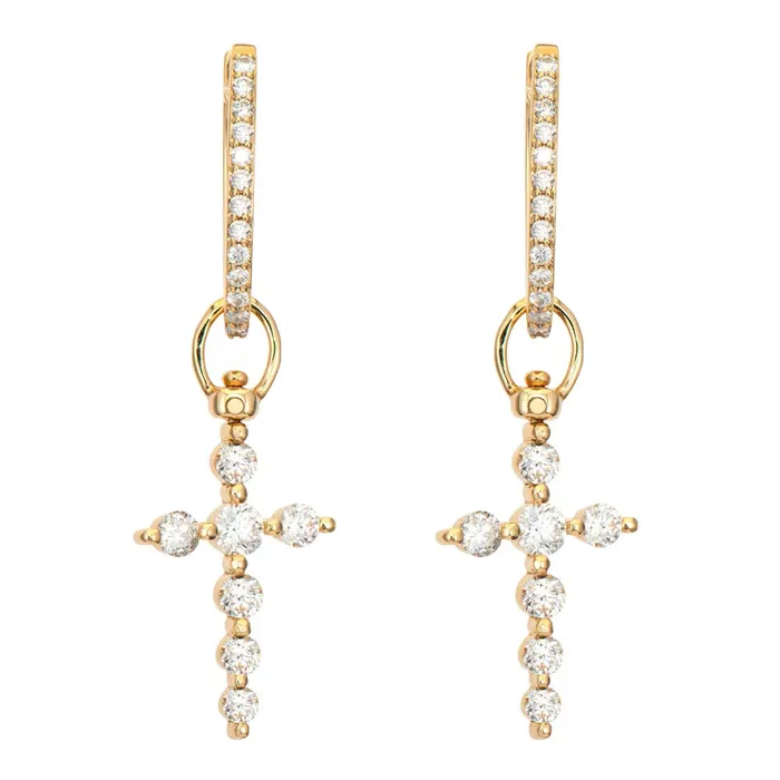 Prong Set Diamond Cross Top Switch Charm Three Stories Jewelry Earrings