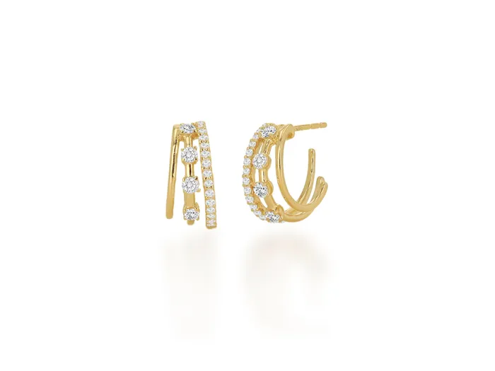 Rachel Reid Earrings Diamond Three Row Huggie Earrings
