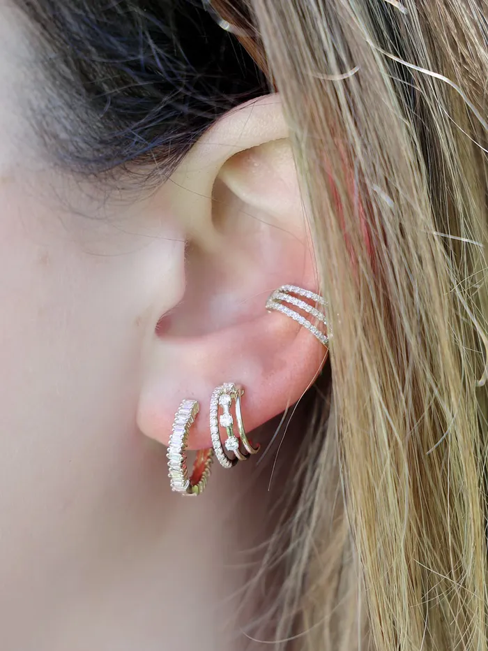 Rachel Reid Earrings Diamond Three Row Huggie Earrings Rachel Reid Earrings Diamond Three Row Huggie Earrings
