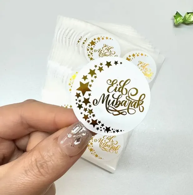 RESIN ART HUB 100pcs Eid Mubarak Golden Foil Stickers for ECom Packs Necklaces