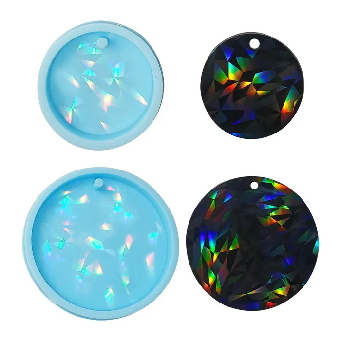 Resin Art Hub Rings Holographic Laser Round Keychain Mould