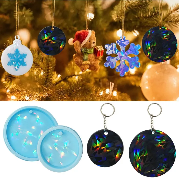 Resin Art Hub Rings Holographic Laser Round Keychain Mould