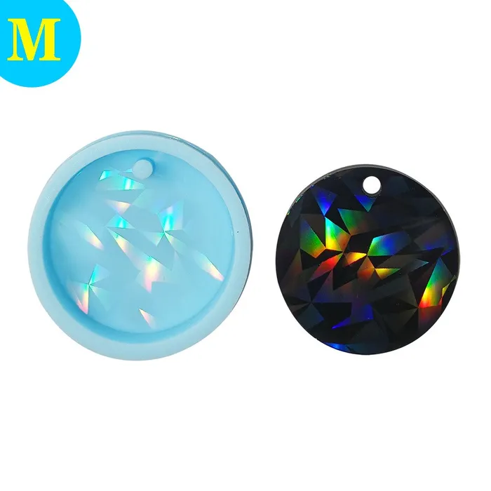 Resin Art Hub Rings Holographic Laser Round Keychain Mould