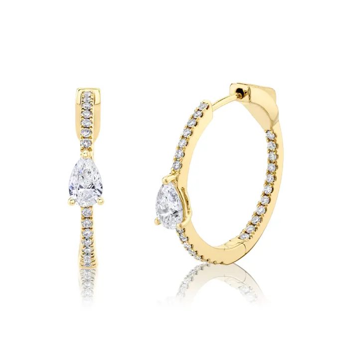 Rings Anita Ko CLASSIC MEDIUM DIAMOND HOOPS WITH PEAR DIAMOND CENTER