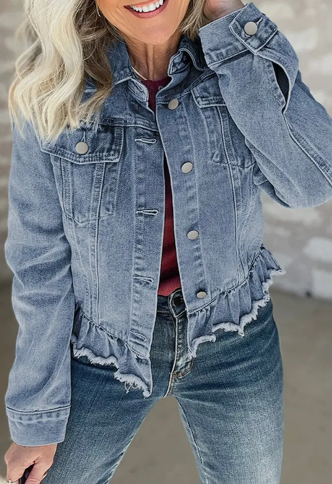 Rings Blue Denim Raw Edge Hem Jacket Lalaloo