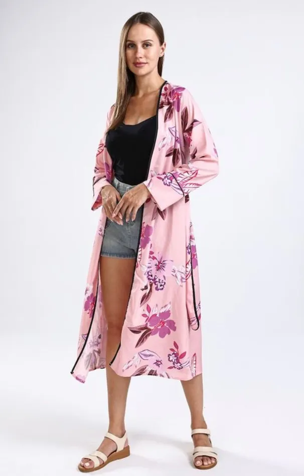Rings Candlewick Gift Shop Pink Fuchsia Floral Kimono One Size