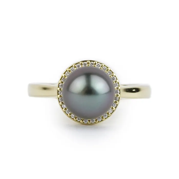 Rings Kamoka Pearl Tahitian Pearl Diamond Halo Ring