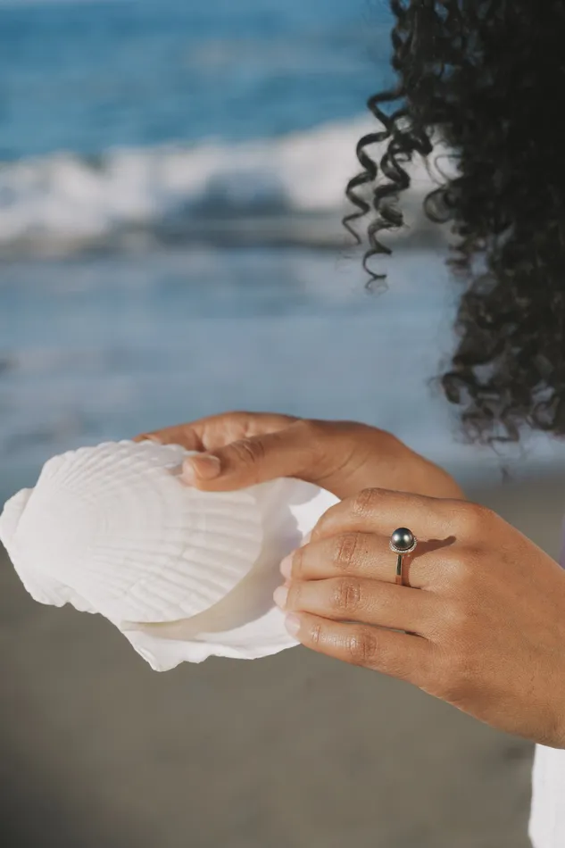 Rings Kamoka Pearl Tahitian Pearl Diamond Halo Ring