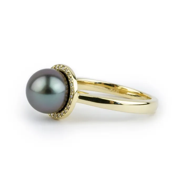 Rings Kamoka Pearl Tahitian Pearl Diamond Halo Ring