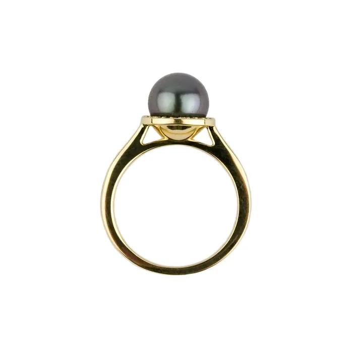 Rings Kamoka Pearl Tahitian Pearl Diamond Halo Ring