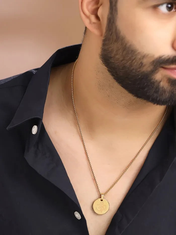 Rings OM Chain Necklace Fashion Golden Chain Pendant for Men Stainless Steel 43CM Yellow Chimes