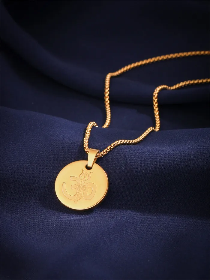 Rings OM Chain Necklace Fashion Golden Chain Pendant for Men Stainless Steel 43CM Yellow Chimes