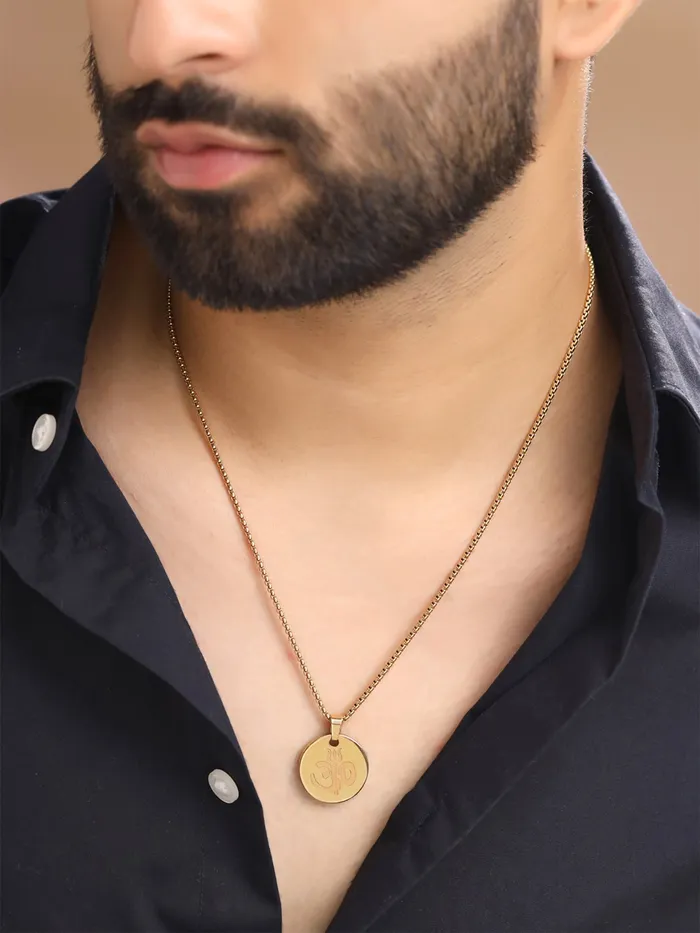 Rings OM Chain Necklace Fashion Golden Chain Pendant for Men Stainless Steel 43CM Yellow Chimes