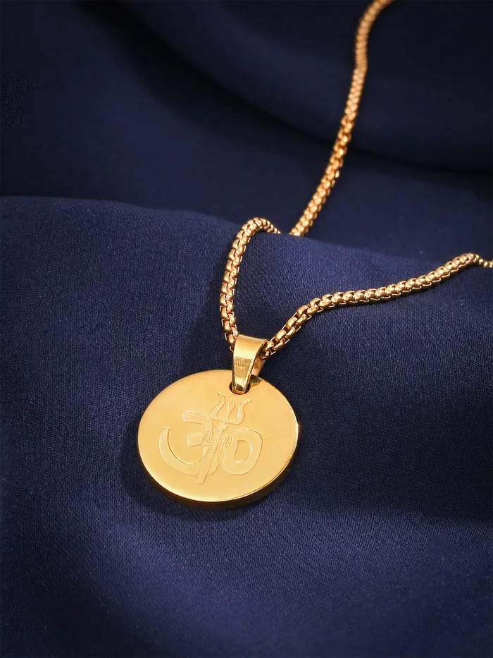 Rings OM Chain Necklace Fashion Golden Chain Pendant for Men Stainless Steel 43CM Yellow Chimes