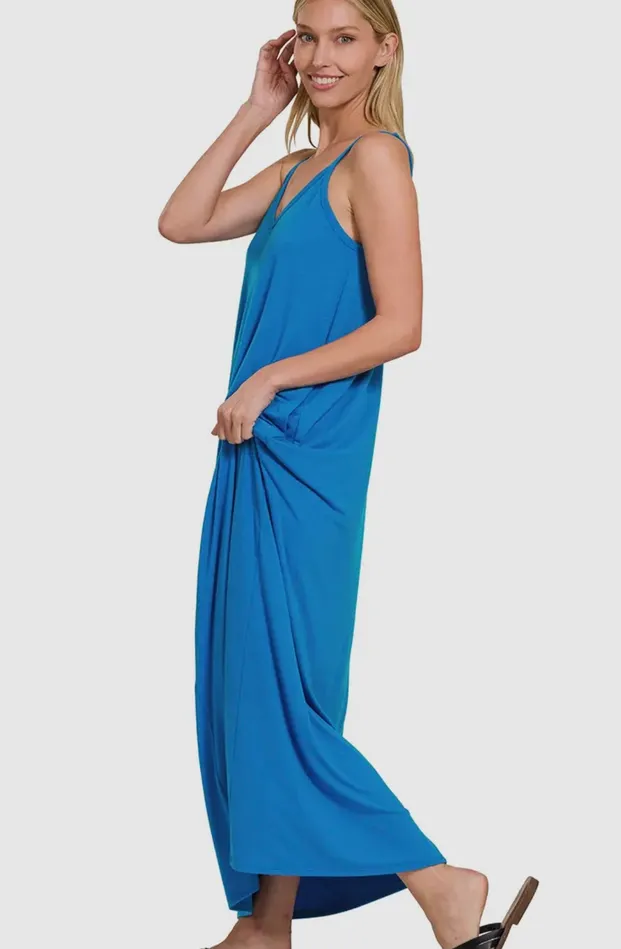 Rings Vanilla Monkey Blue VNeck Cami Maxi Dress