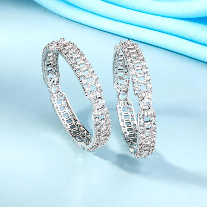 Rings Yellow Chimes Bangles for Women and Girls American Diamond Bangles for women Silver Tone White AD Studded Bangles for girls Birthday Gift For girls and women Anniversary Gift for Wife Yellow Chimes