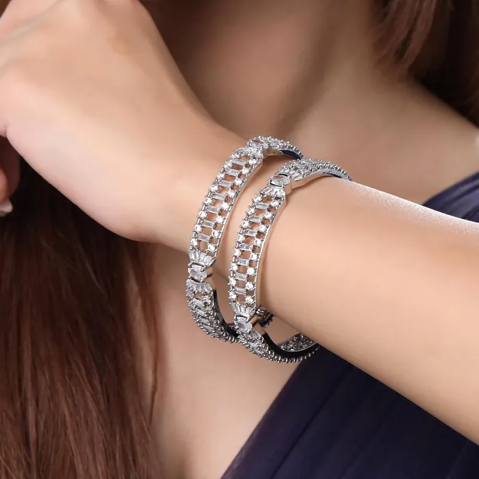 Rings Yellow Chimes Bangles for Women and Girls American Diamond Bangles for women Silver Tone White AD Studded Bangles for girls Birthday Gift For girls and women Anniversary Gift for Wife Yellow Chimes