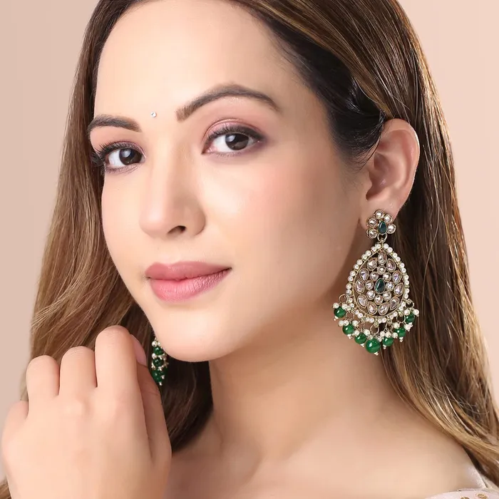 Rings Yellow Chimes Earrings for Women and Girls Kundan Chandbali Gold Plated Kundan Studded Beads Drop Chandbali Earrings Birthday Gift for girls and women Anniversary Gift for Wife Yellow Chimes