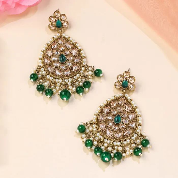 Rings Yellow Chimes Earrings for Women and Girls Kundan Chandbali Gold Plated Kundan Studded Beads Drop Chandbali Earrings Birthday Gift for girls and women Anniversary Gift for Wife Yellow Chimes
