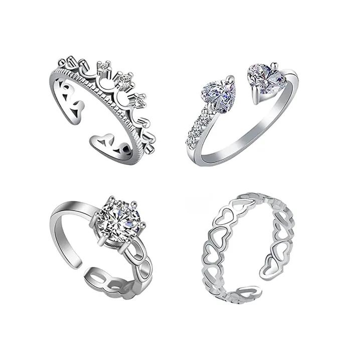 Rings Yellow Chimes Rings for Women and Girls Crystal Ring Adjustable Crystal Rings Silver Tone Combo of 4pcs Ring for Women Birthday Gift For girls and women Anniversary Gift for Wife Yellow Chimes