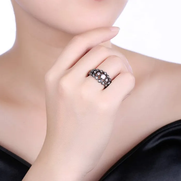 Rings Yellow Chimes Rings for Women Black Gun Plated Purple Crystal Rings for Women and GirlsSize US 6 Yellow Chimes