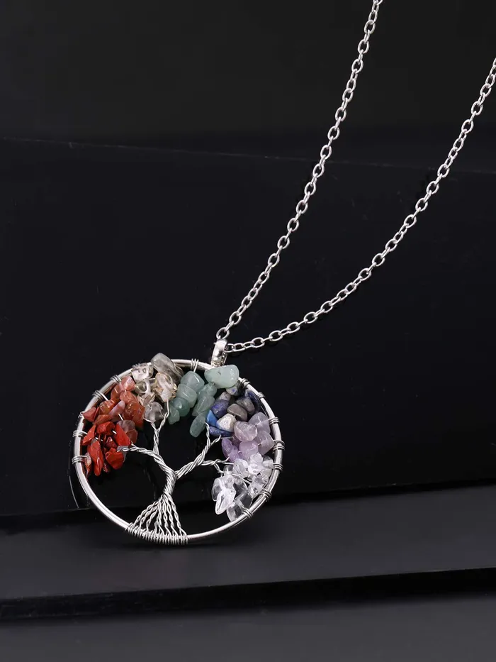 Rings Yellow Chimes Tree of Life 7 Chakra Stones Handmade Long Chain Pendant Necklace for Women and Girls Yellow Chimes