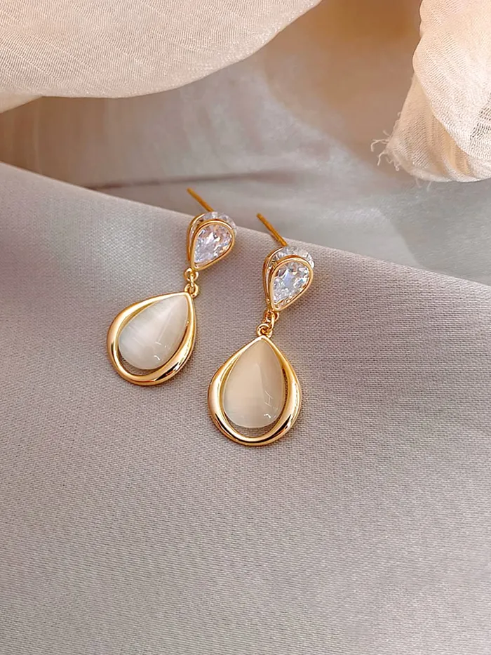 Rings Yellow Chimes Yellow Chimes Earrings for Women and Girls Drop Earring for Girls Gold Plated Opal Studded Tear Drop Designed Drop Earrings Birthday Gift for girls and women Anniversary Gift for Wife