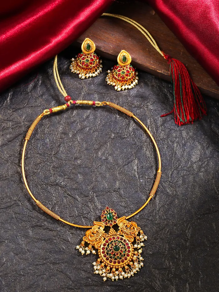 Rings Yellow Chimes Yellow Chimes Jewellery Set for Women and Girls Temple Jewellery Set for Women Gold Plated Traditional Choker Necklace Set Birthday Gift for girls and women Anniversary Gift for Wife