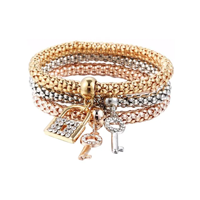 Rings Yellow Chimes Yellow Chimes Lock and Key Charm Set of 3 Bracelets For Women And Girls