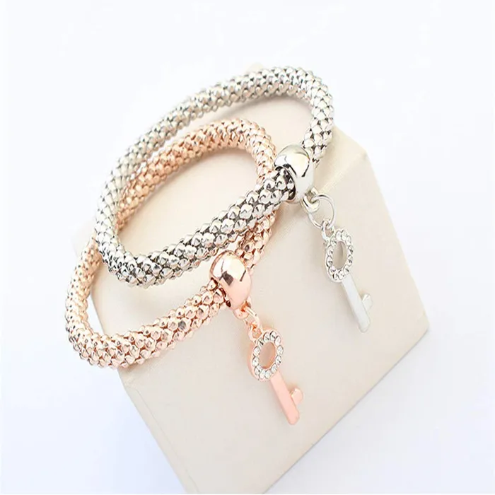 Rings Yellow Chimes Yellow Chimes Lock and Key Charm Set of 3 Bracelets For Women And Girls