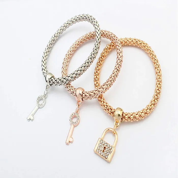 Rings Yellow Chimes Yellow Chimes Lock and Key Charm Set of 3 Bracelets For Women And Girls